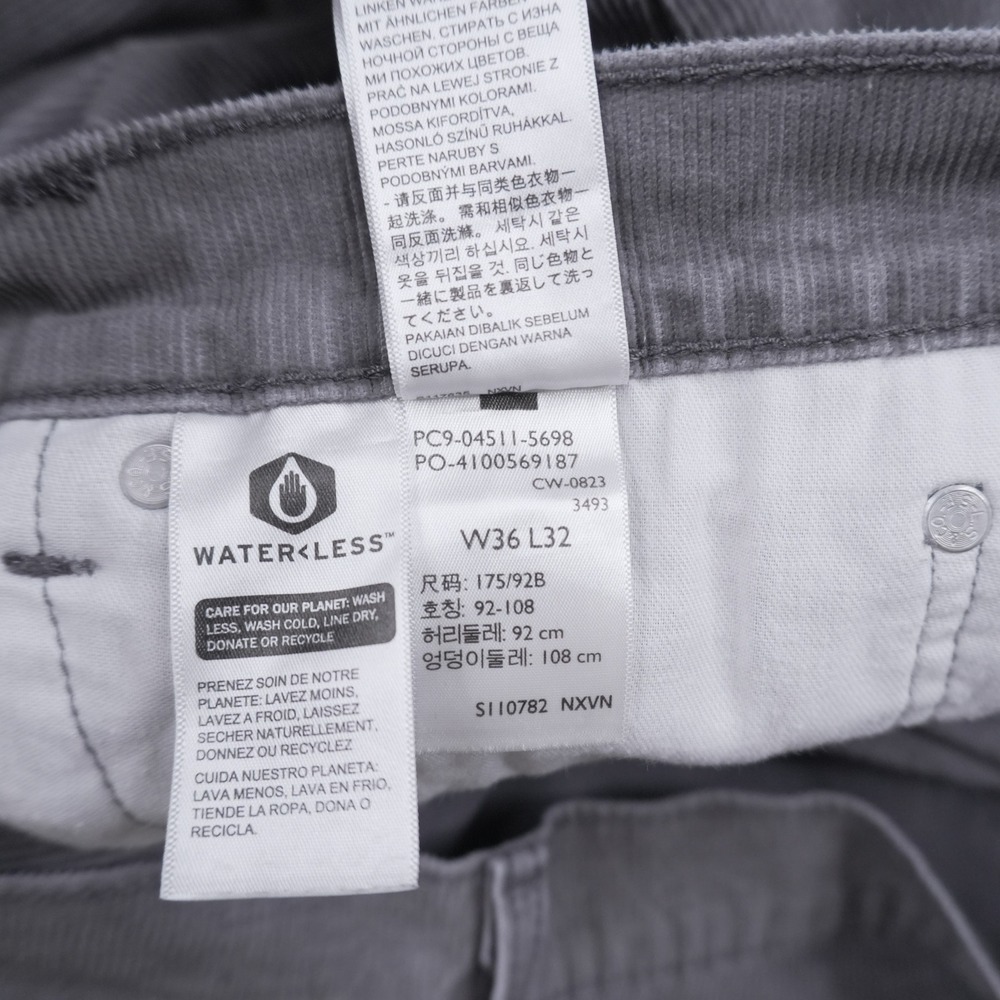 Levi's 511 Slim Fit Pants Mens 36x32 Grey Corduroy Waterless Stretch Trousers - Picture 5 of 10